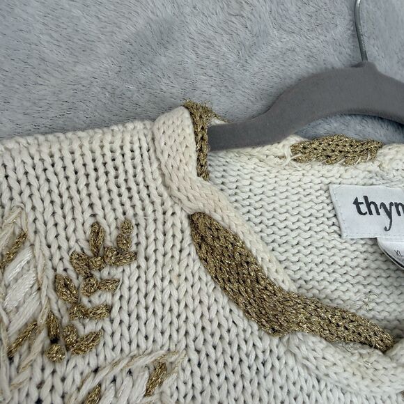 Vtg Snowflake Sweater XL Cream Gold Metallic Woven Knit Holiday Winter Grandma - Picture 6 of 15